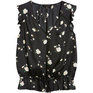 Banana Republic Petite Soft Satin Ruffle Top Black Petite XS